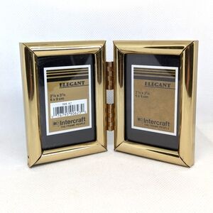 Gold Folding Double Picture Frame Hinged Photo Holder Tabletop Desktop Office